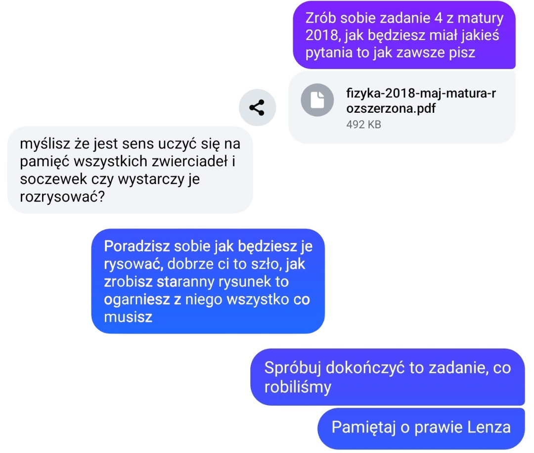 Wiadomości z uczniem — zadania i wskazówki między lekcjami